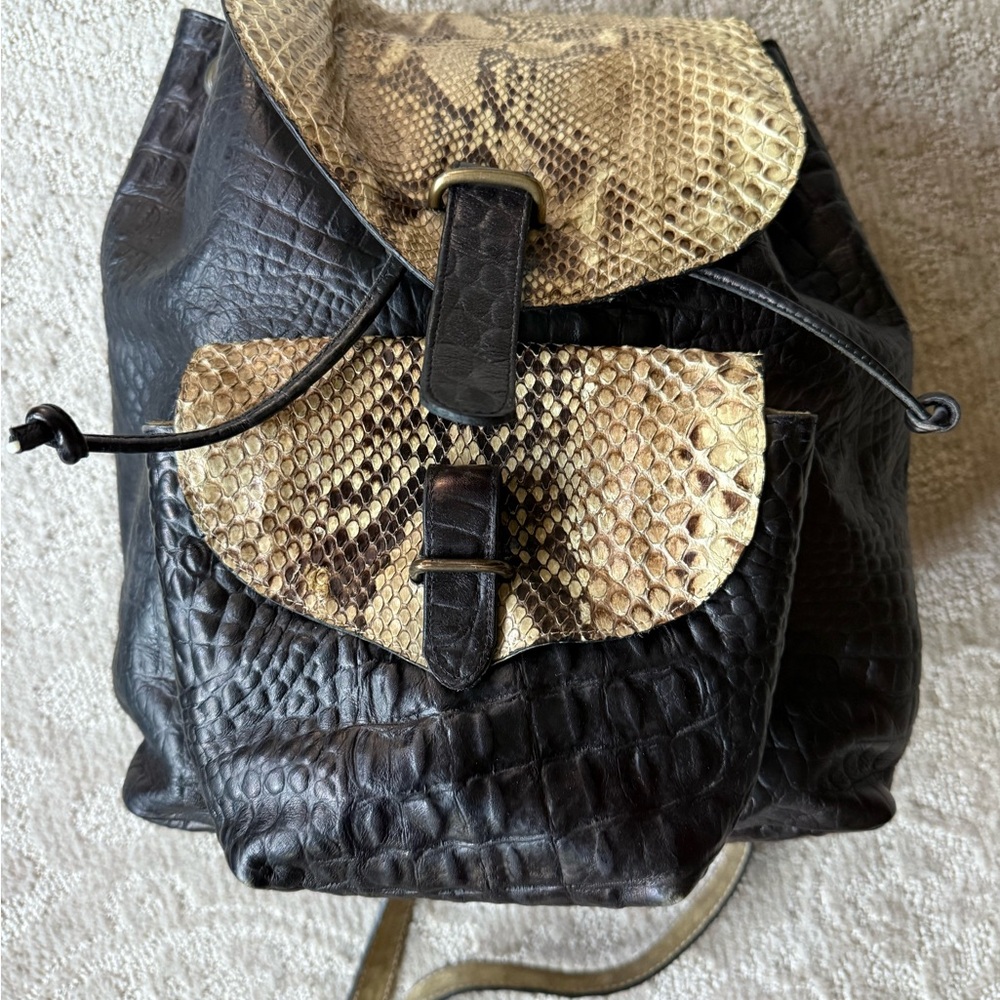 Stylish Black and Ivory leather & snake skin Women's Backpack by Rogers Boots